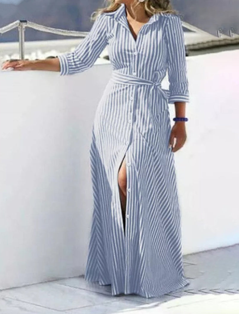 Striped Button-Up Maxi Dress