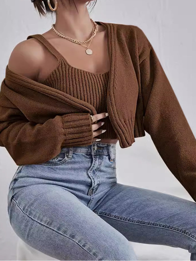 Ribbed Crop Top and Cardigan Set