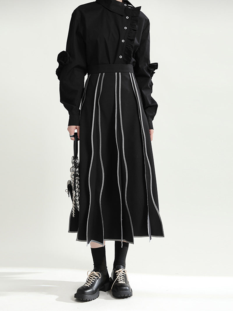 High-Waisted Stripe Midi Skirt