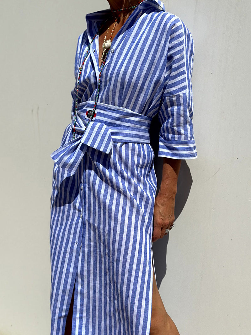 Striped Button-Up Shirt Dress