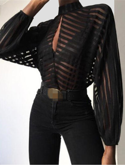 Sheer Patterned Long-Sleeve Top