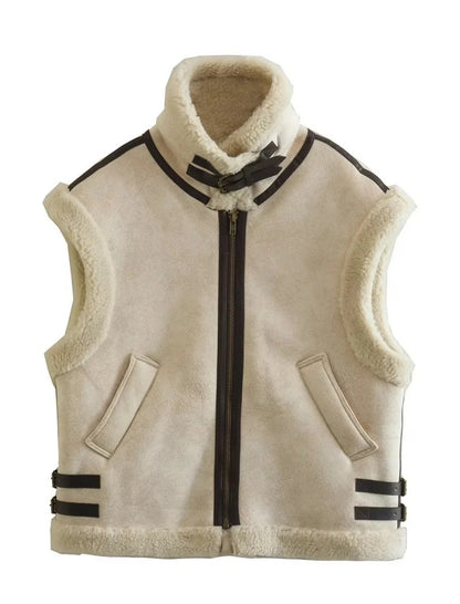 Faux Fur Quilted Sleeveless Vest