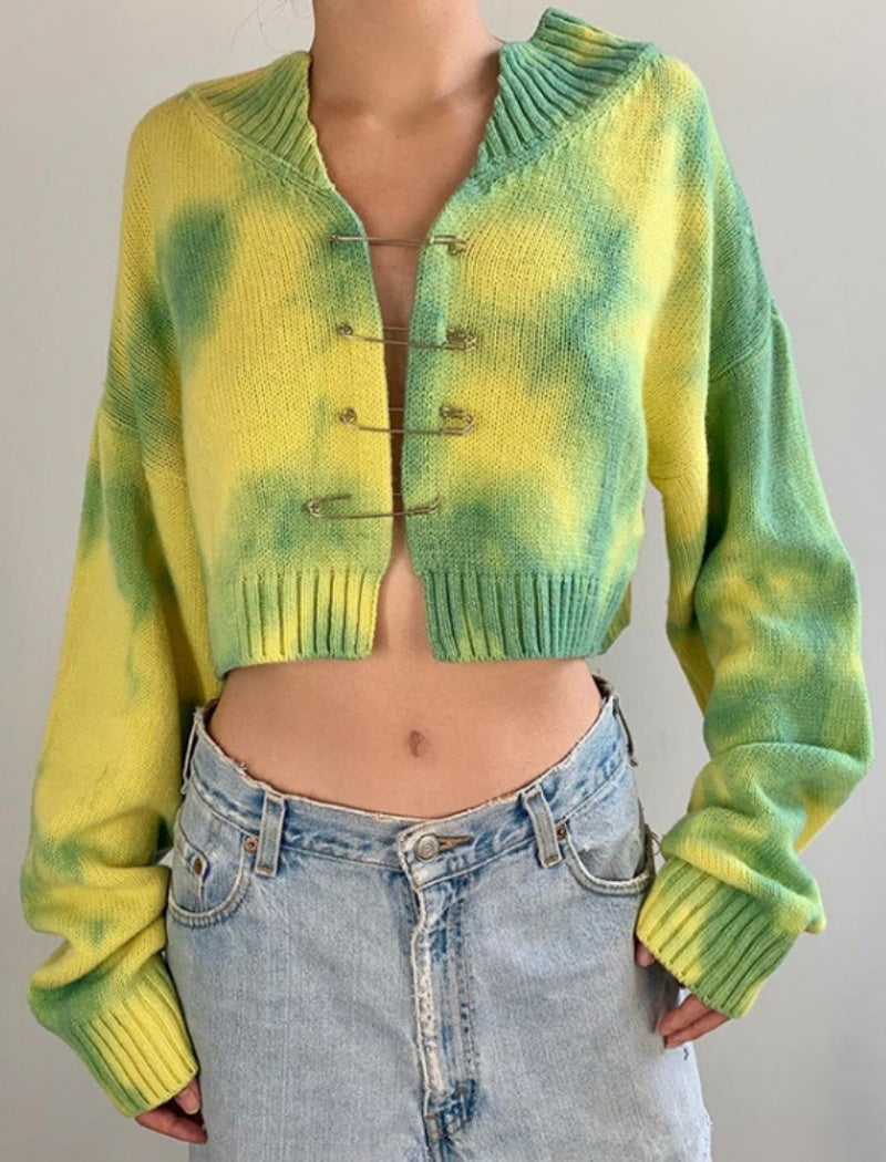 Tie-Dye Cropped Cardigan