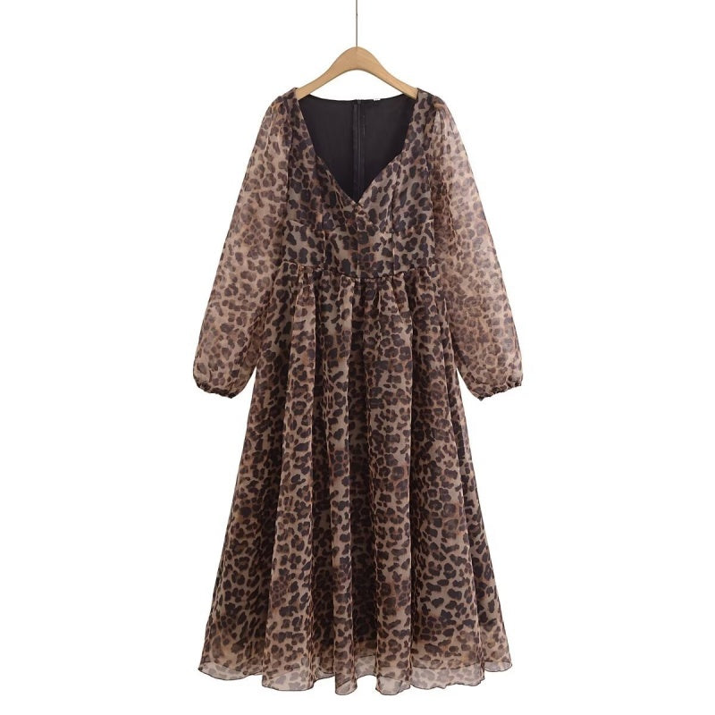 Animal Print Long Sleeve Puff Dress