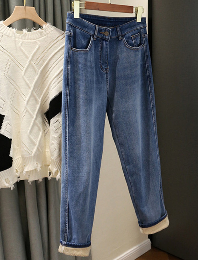 Straight-Leg Denim Jeans with Cuffed Hem