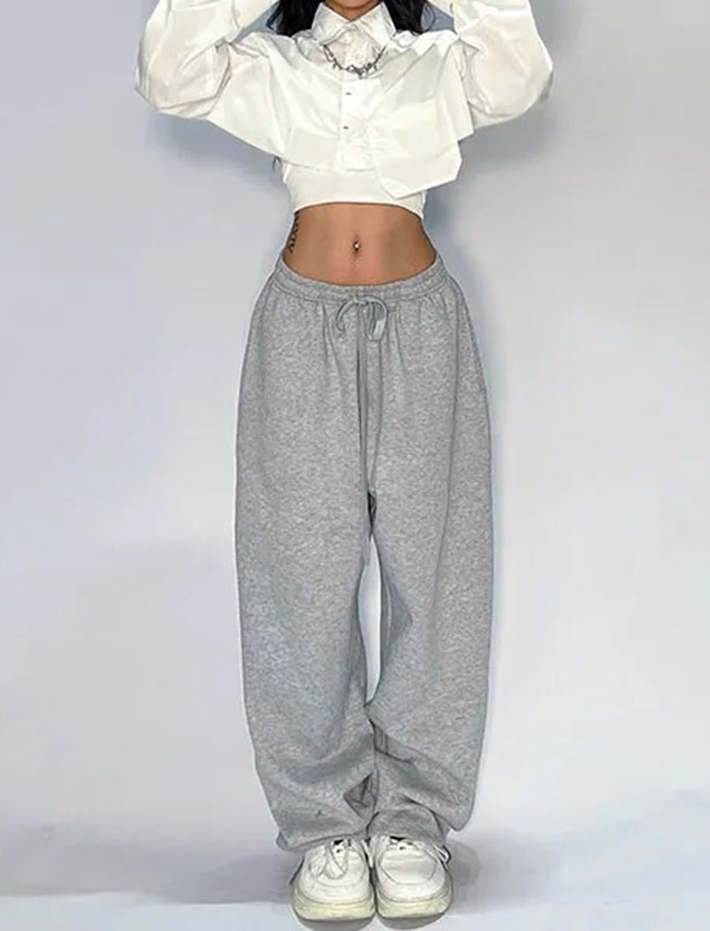 Solid Drawstring Wide-Leg Pants