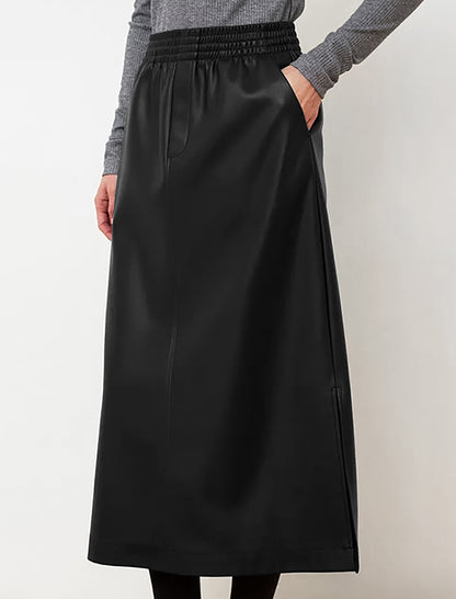 PU Leather Slit High-Waist Skirt