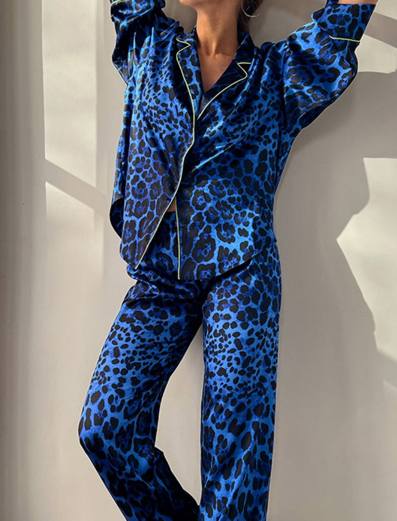 Satin Leopard Print Pajama Set