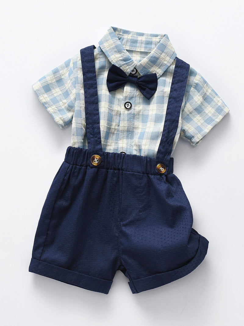 Plaid Bowtie Shirt and Suspender Shorts Set (Kids)