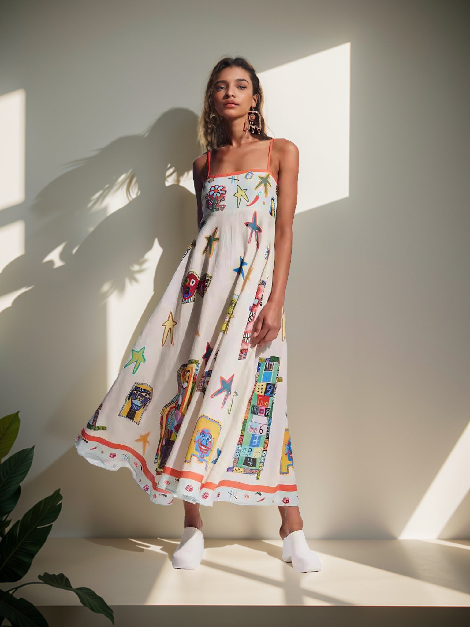 Abstract Print Maxi Cami Dress