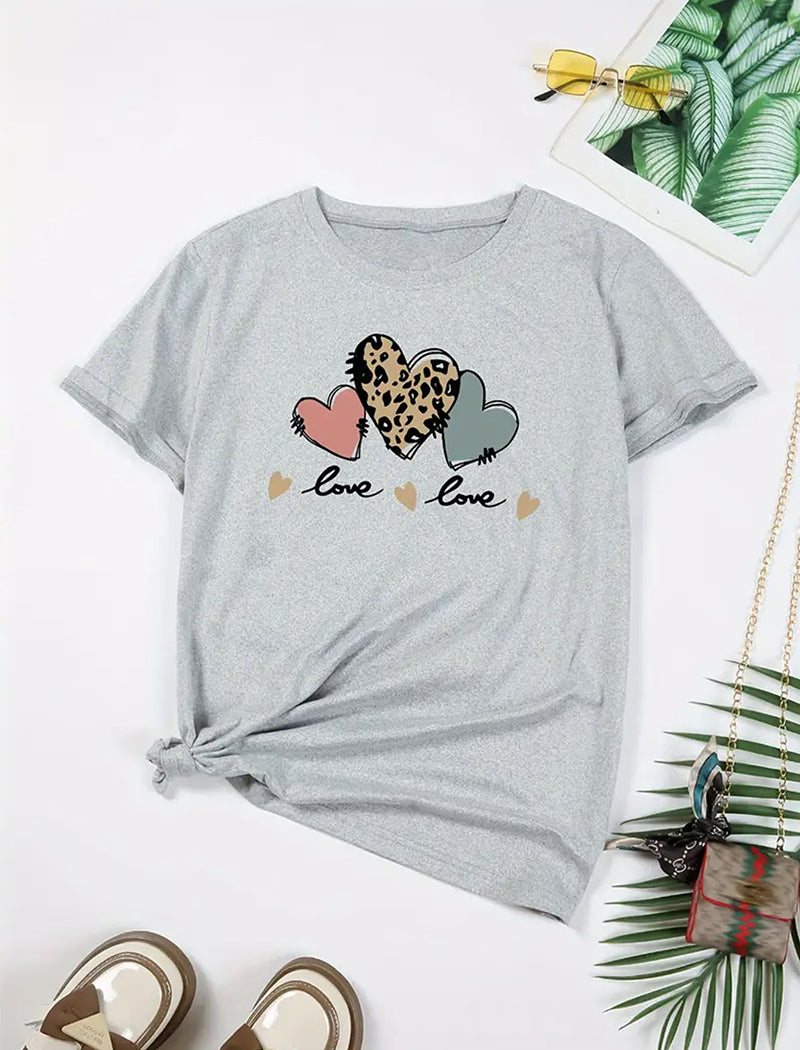 Graphic Heart Print Casual T-Shirt