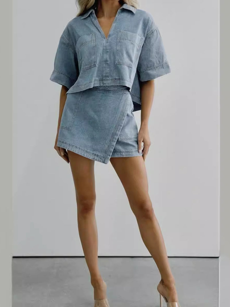 Denim Crop Top and Skort Set