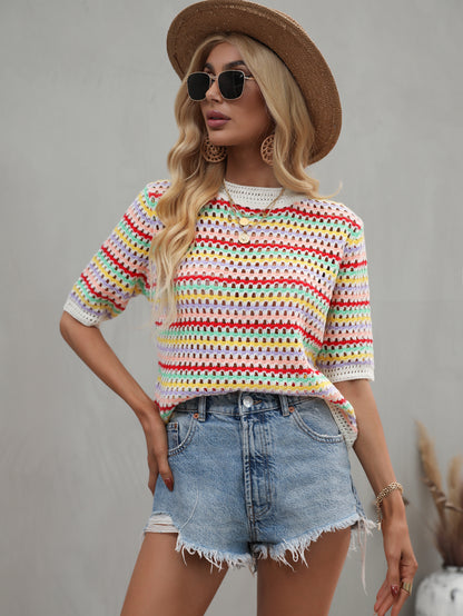 Color-Block Striped Knit Sweater