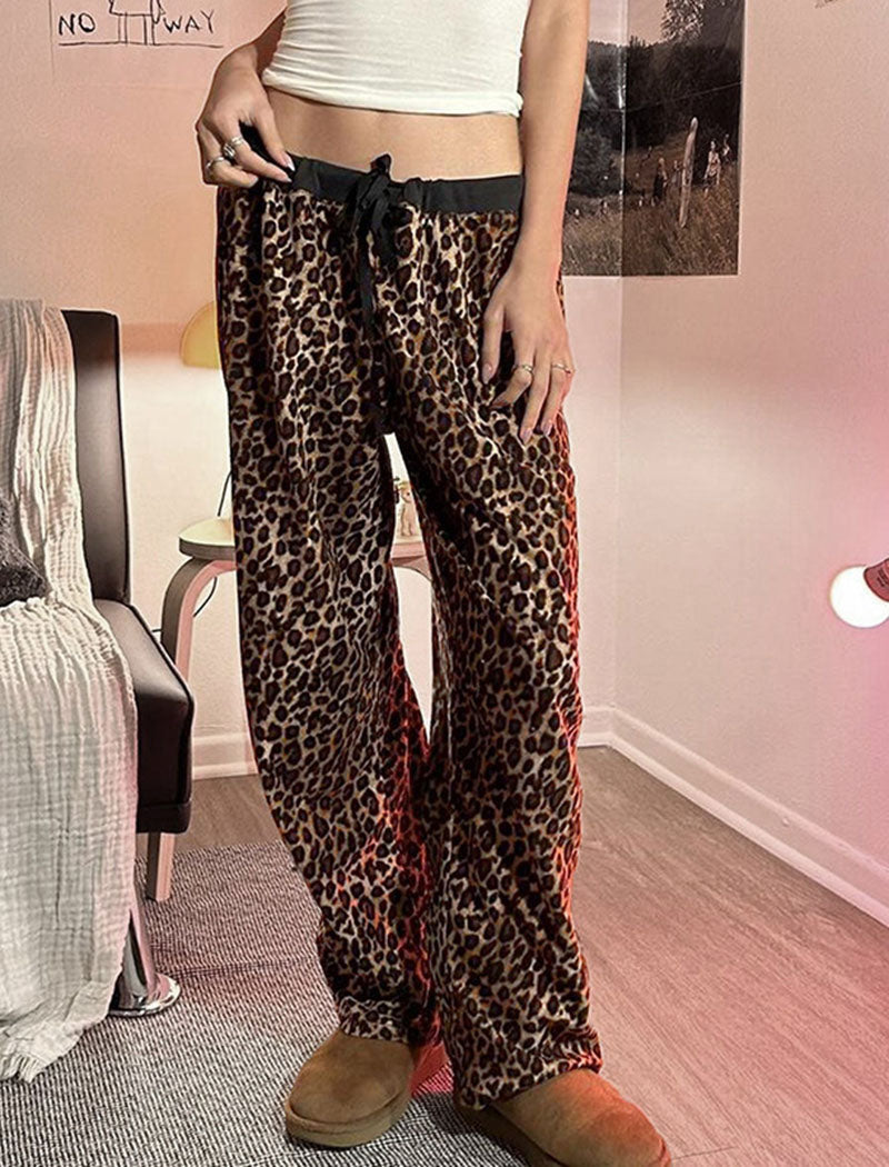Leopard Print Drawstring Pants