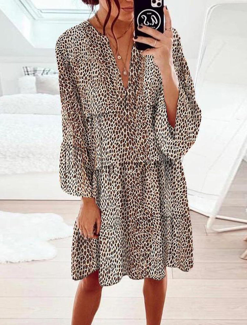 Leopard Print V-Neck Midi Dress