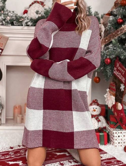 Plaid Color-block Sweater Dress