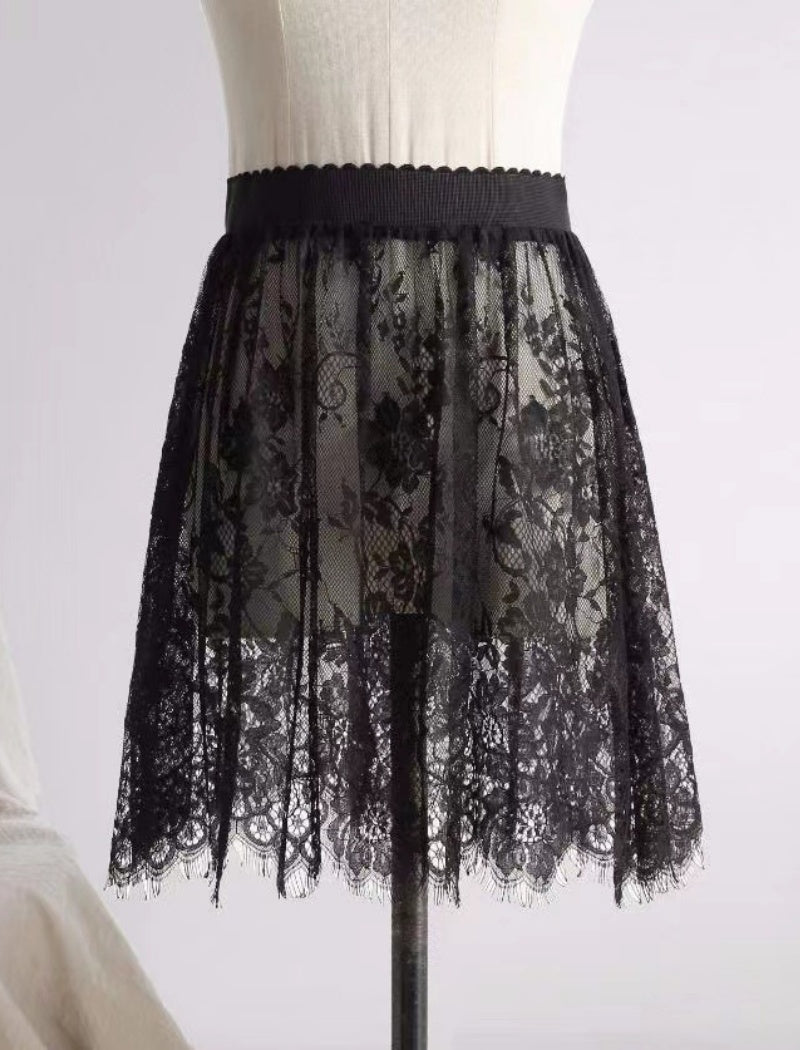 Sheer Lace Overlay Mini Skirt