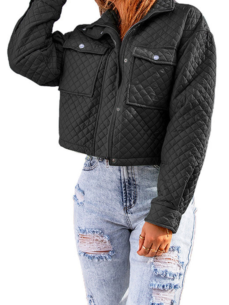 Quilted Cropped Zip-Up Jacket