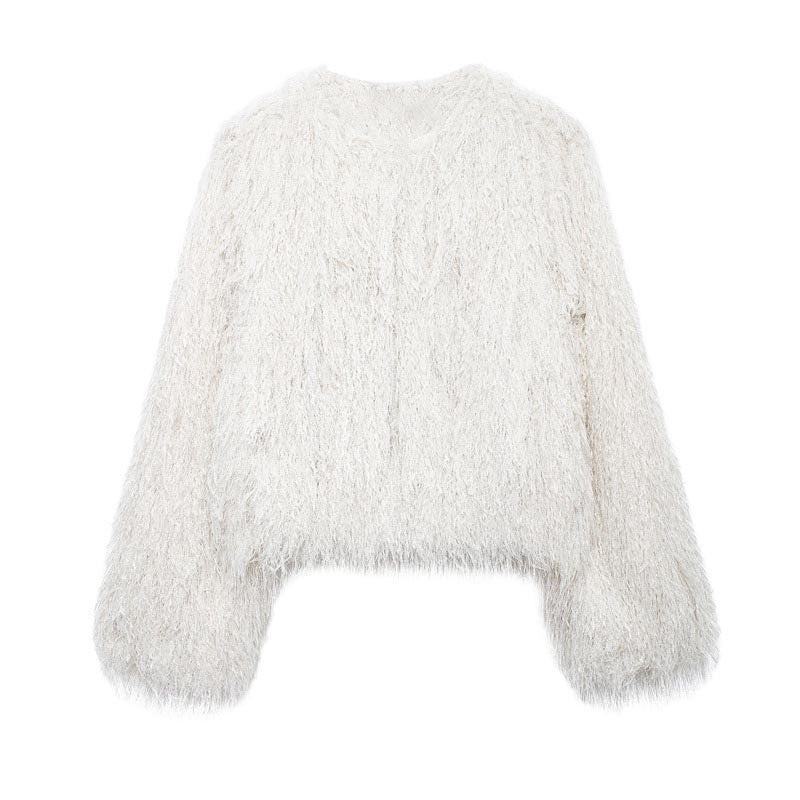 Shaggy Fluffy Knit Sweater with Wide Sleeves