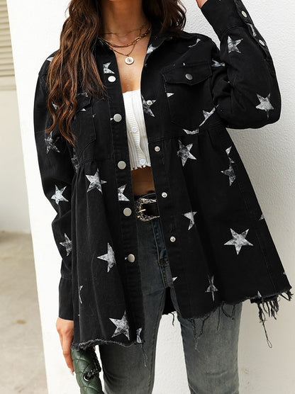 Star Print Button-Front Jacket