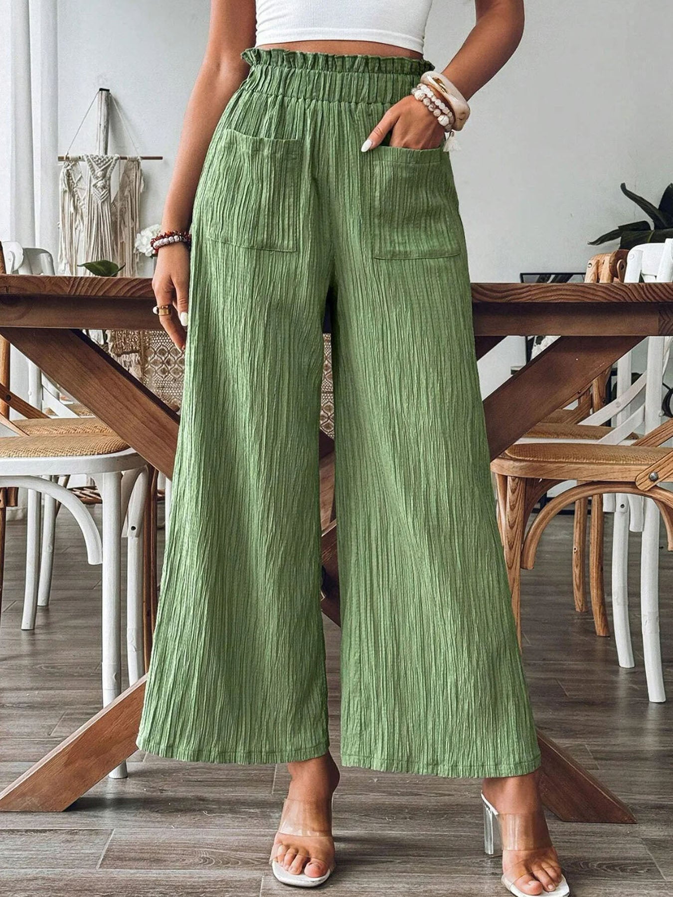 Ruffle Wide-Leg Pants