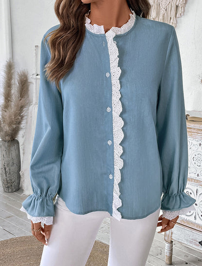 Long Sleeve Lace Trim Cardigan Top