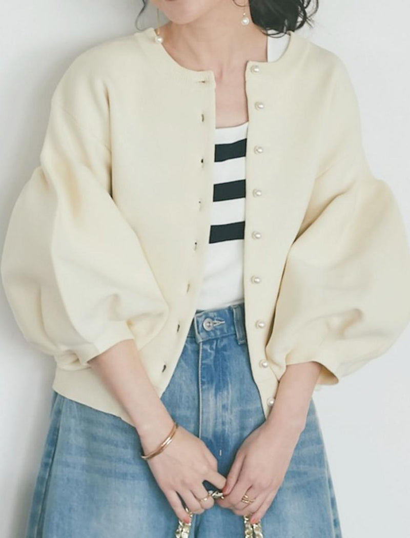 Loose Balloon Sleeve Knit Short Jacket