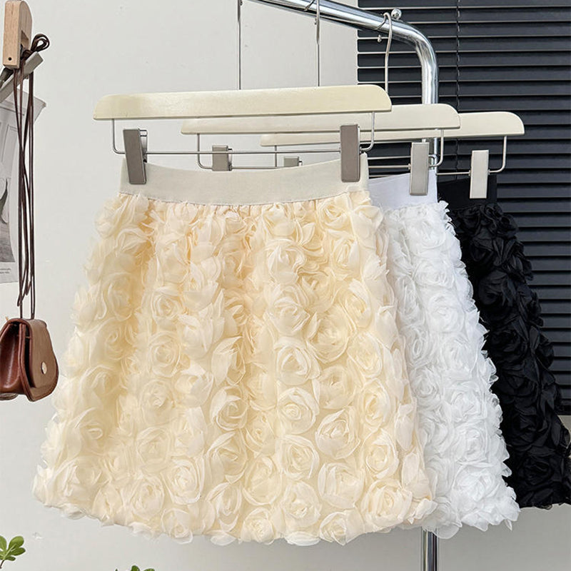 High-Waisted 3D Floral Mini Skirt