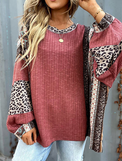 Leopard Patchwork Sleeve Top