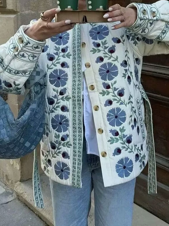 Floral Belted Quilted Jacket