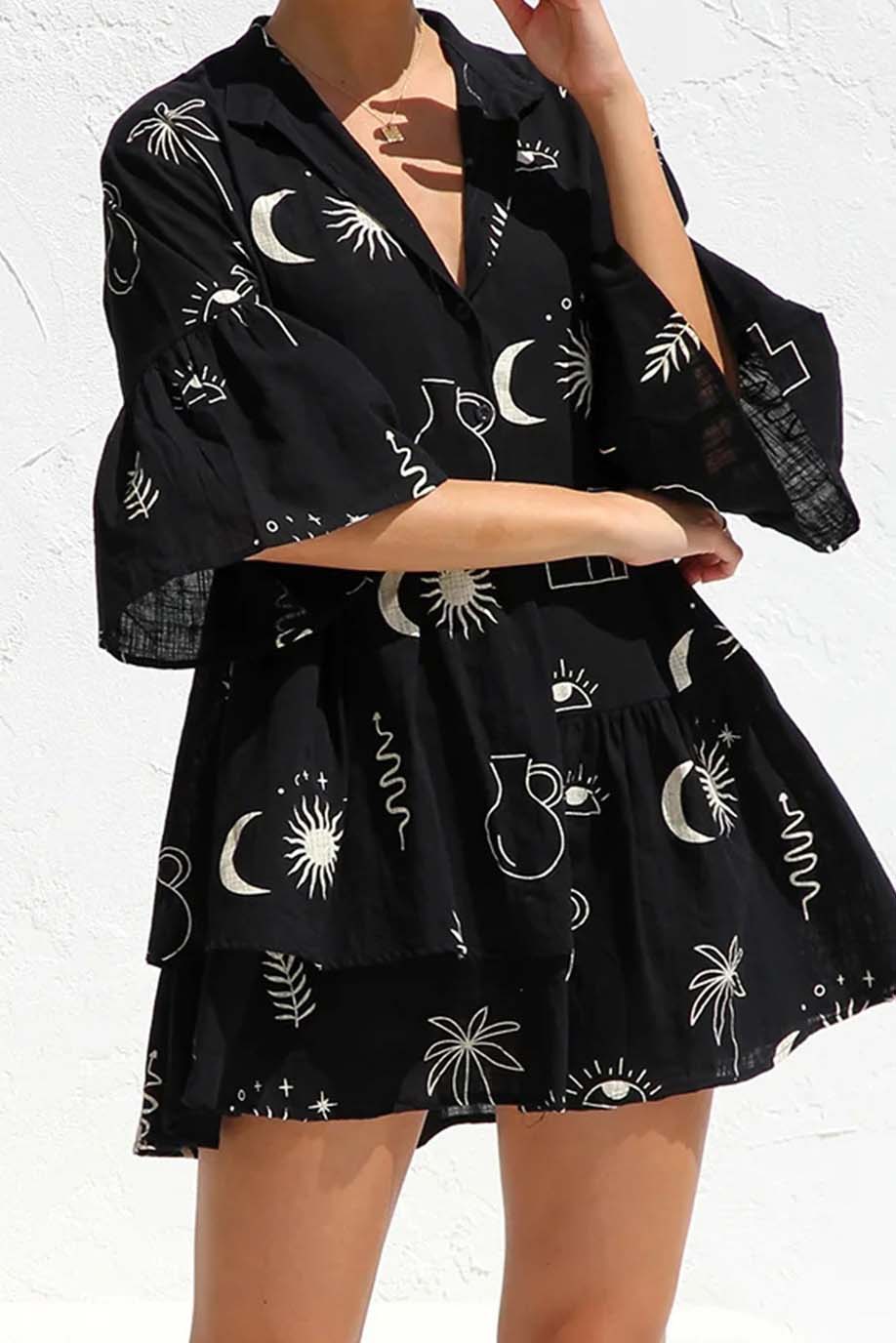 Moon and Stars Print Mini Dress