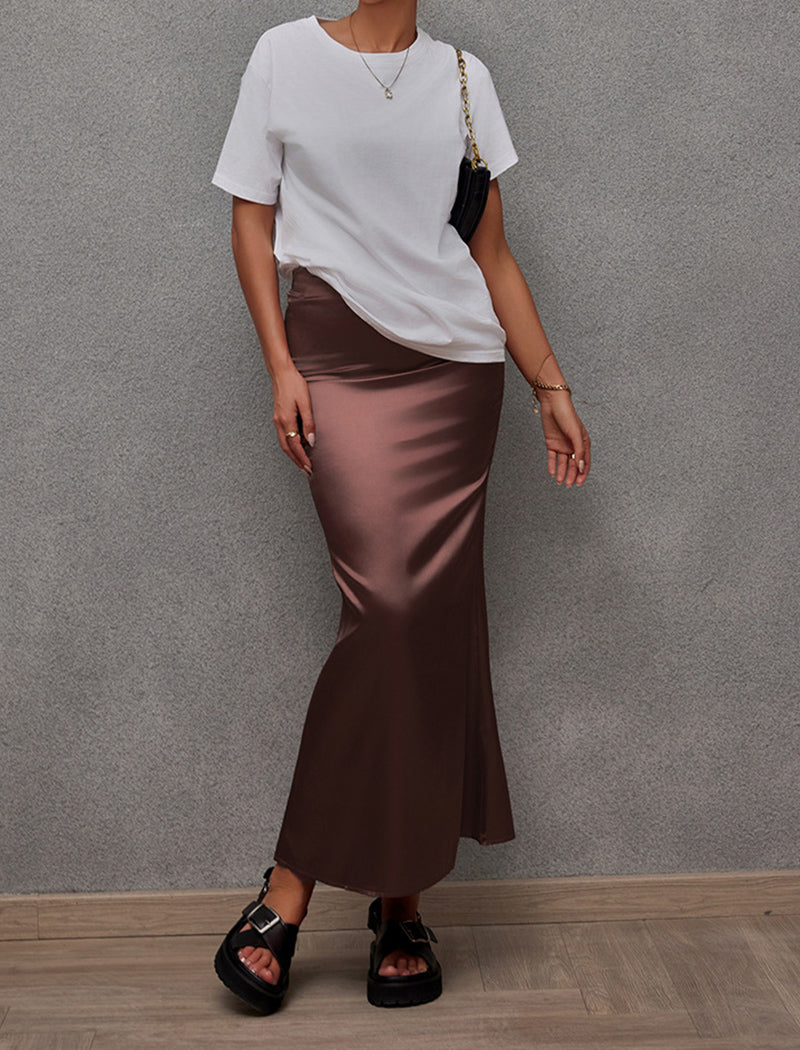 Casual Satin Maxi Skirt