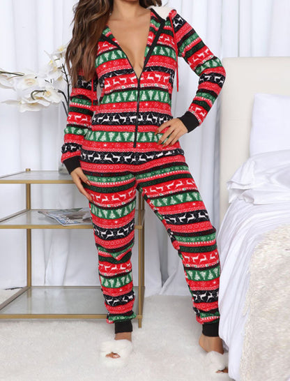 Festive Printed Hooded Jumpsuits