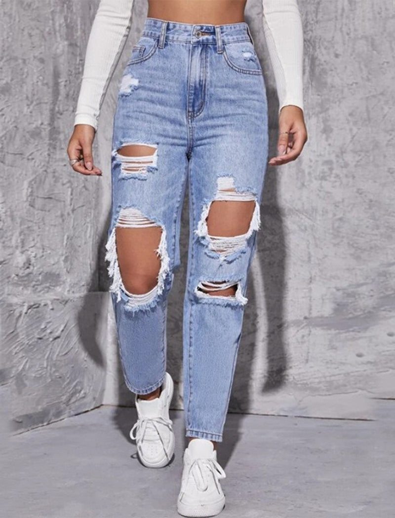 Ripped Straight-Leg Jeans