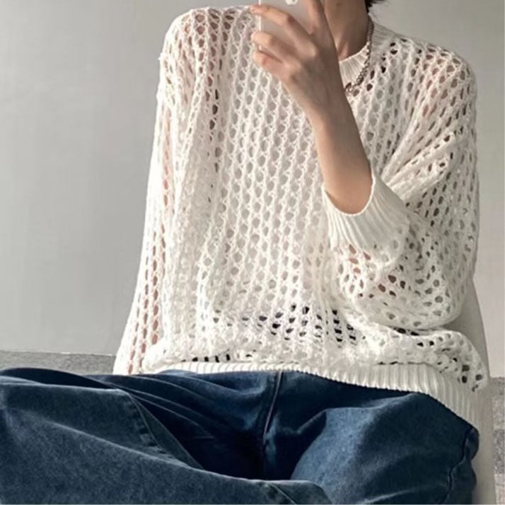 Open-Knit Long-Sleeve Top