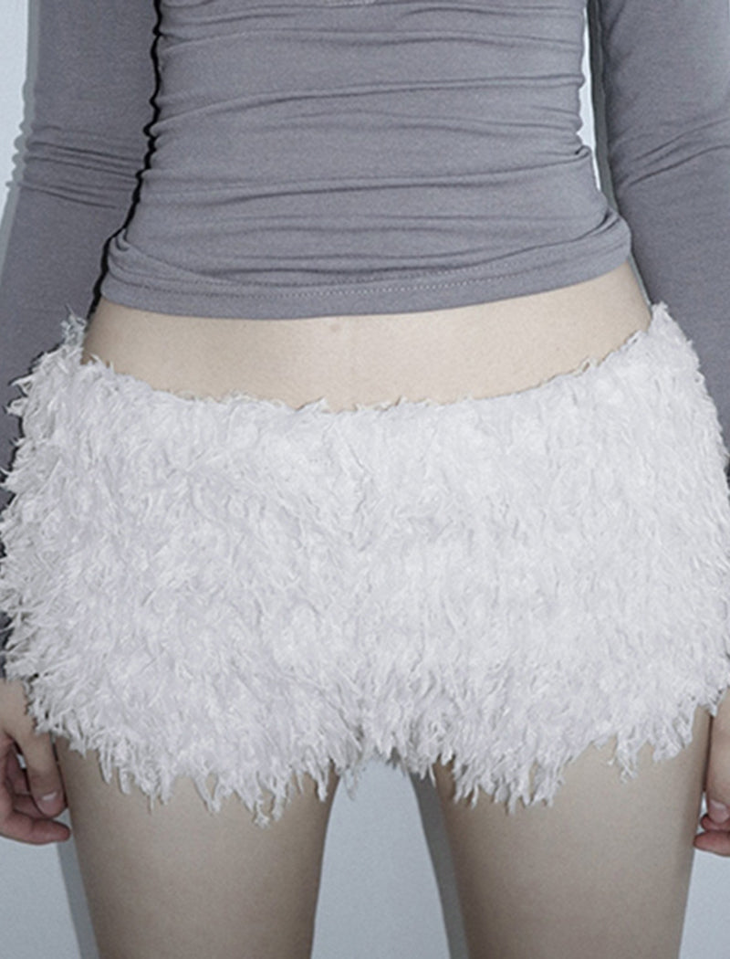 Solid Color Faux Fur Shorts