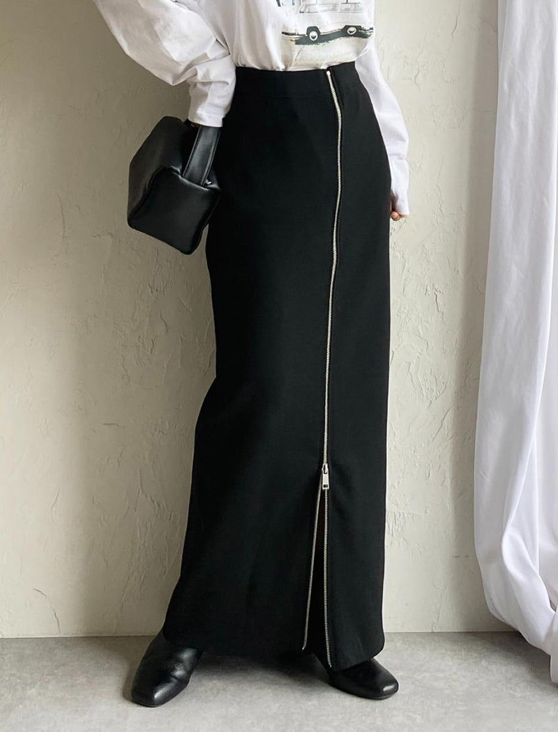 High-Waisted Maxi Skirt with Front Zipper