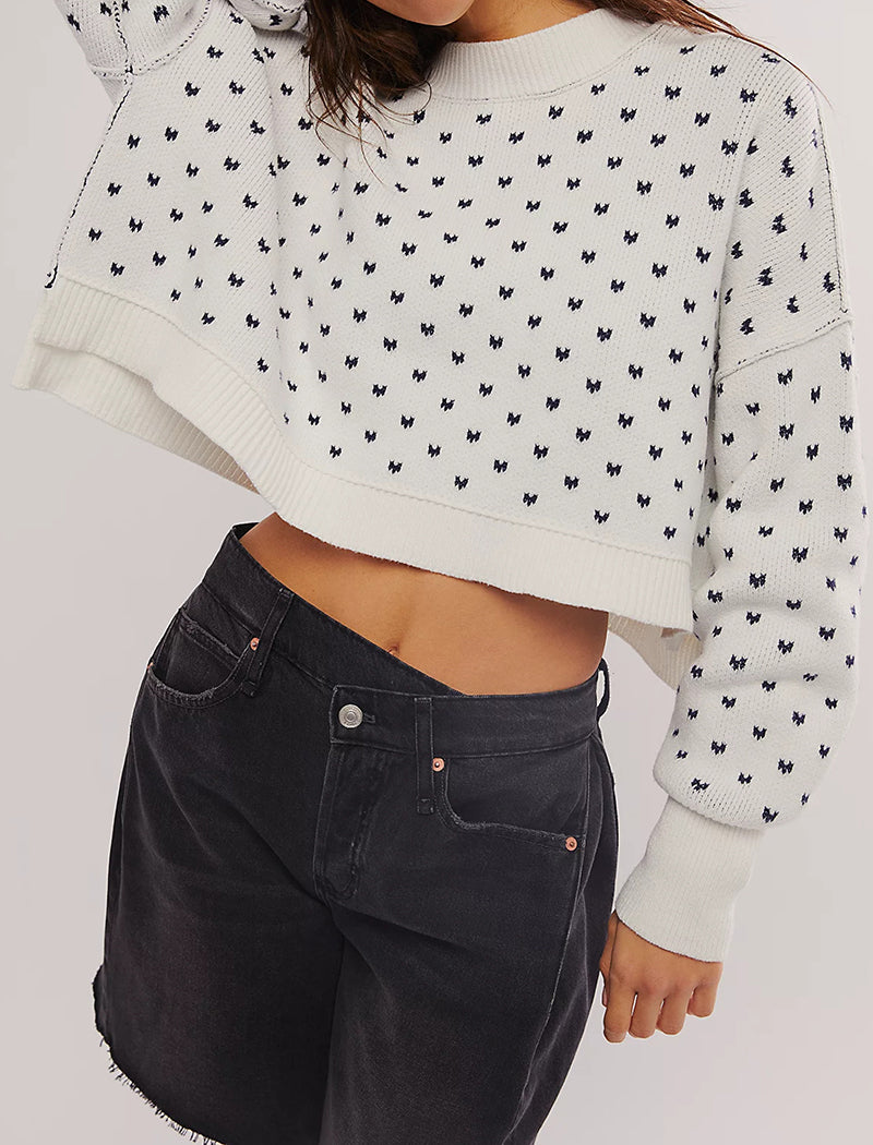 Cropped Knit Top with Heart Detail