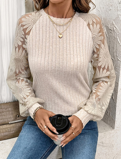 Floral Sleeve Knit Pullover