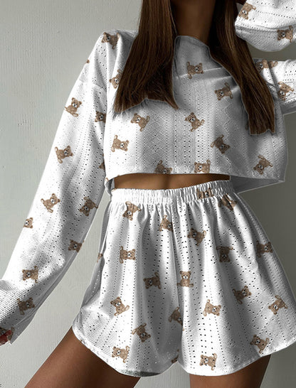 Printed Lace Cutout Cropped Two-Piece Set