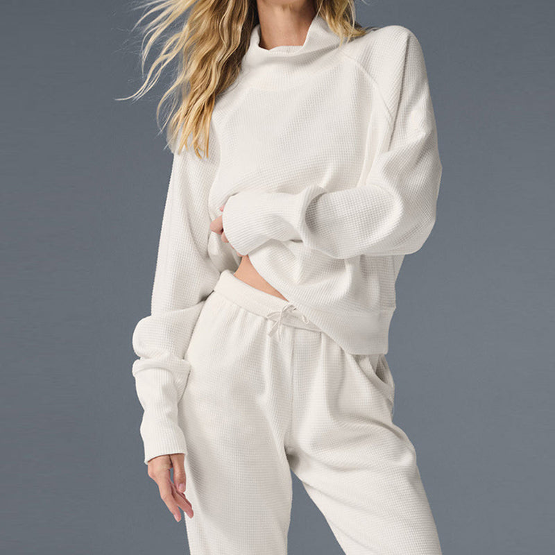 Waffle Knit High Neck Pullover