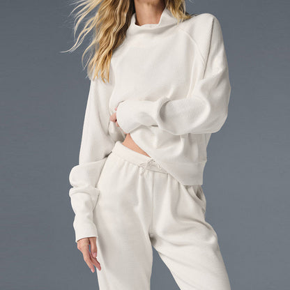 Waffle Knit High Neck Pullover