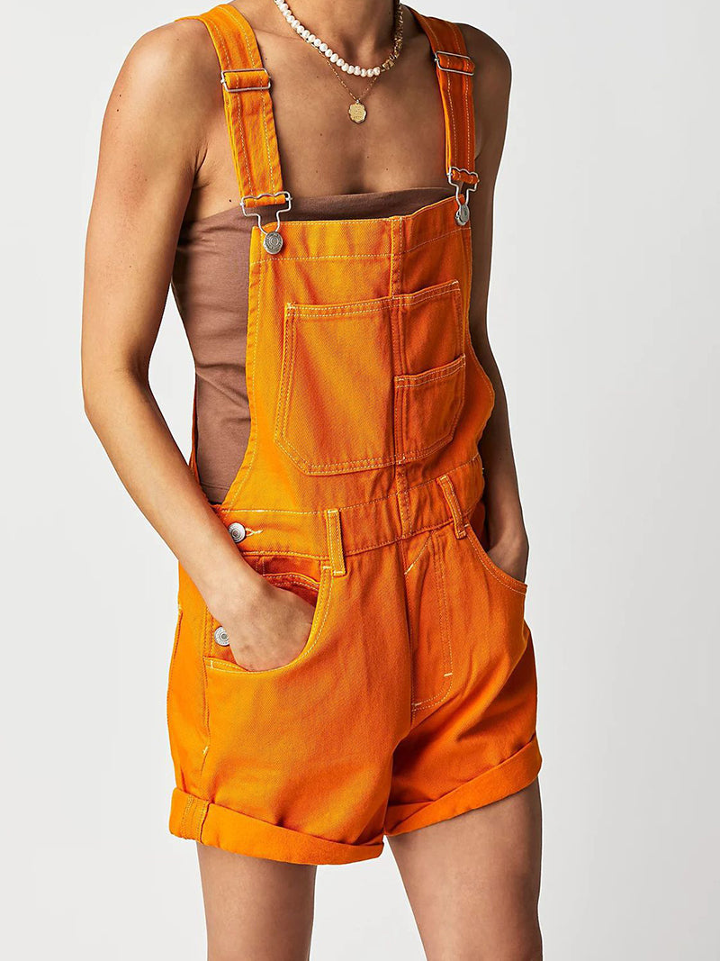 Rolled Hem Overall Shorts