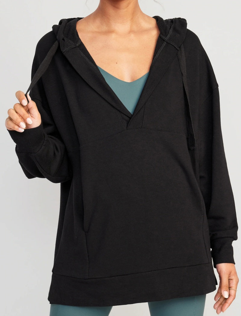 Relaxed Hoodie with V-Neckline Top