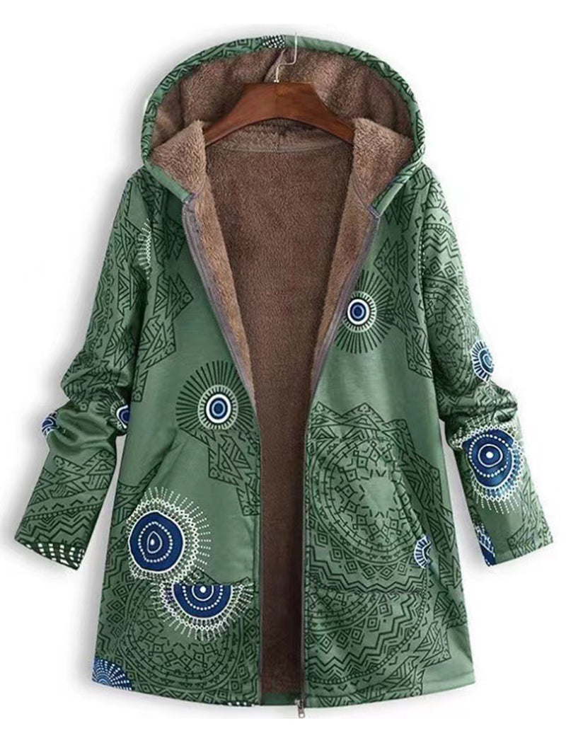 Graphic Hooded Zip-Up Coat