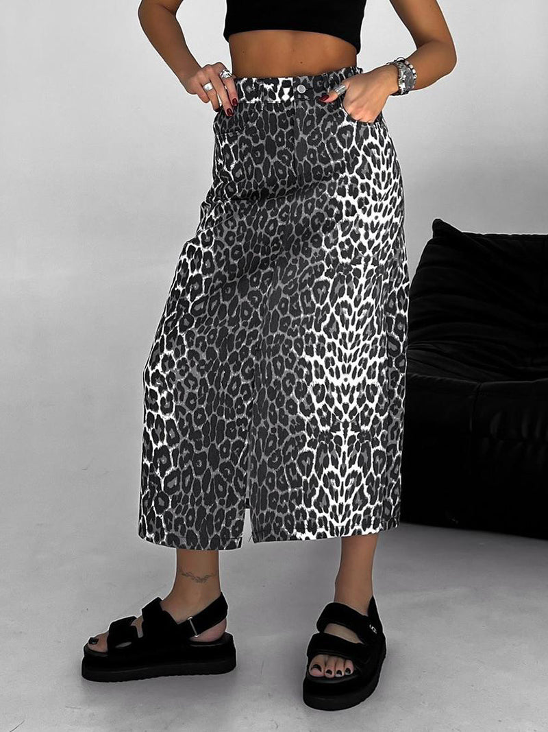 High-Waisted Leopard Midi Skirt
