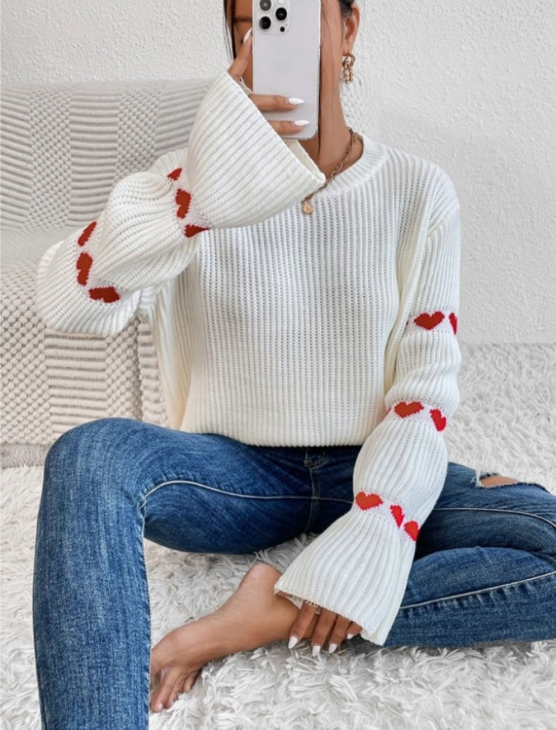 Knit Sweater with Heart Detail on Sleeves