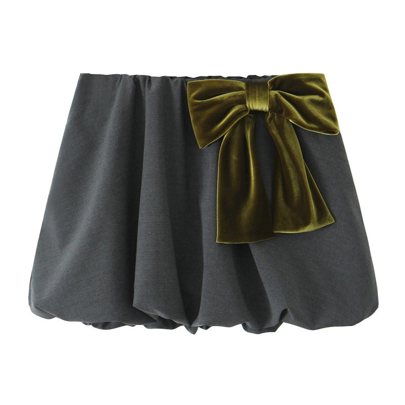 Velvet Bow-Detail Bubble Mini Skirt
