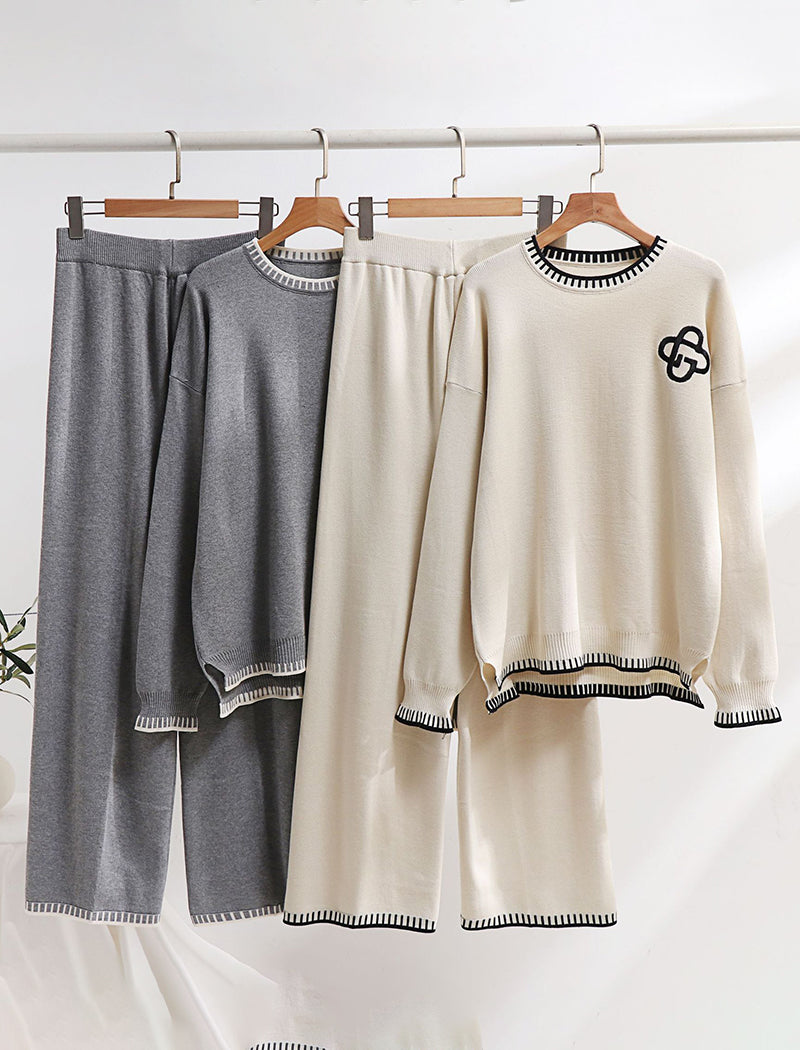 Long Sleeve Knit Sweater & Wide-Leg Pants Set