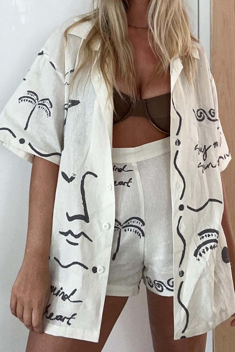 Abstract Face Print Top and Shorts Set